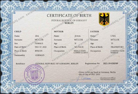 Germany vital record birth certificate PSD template